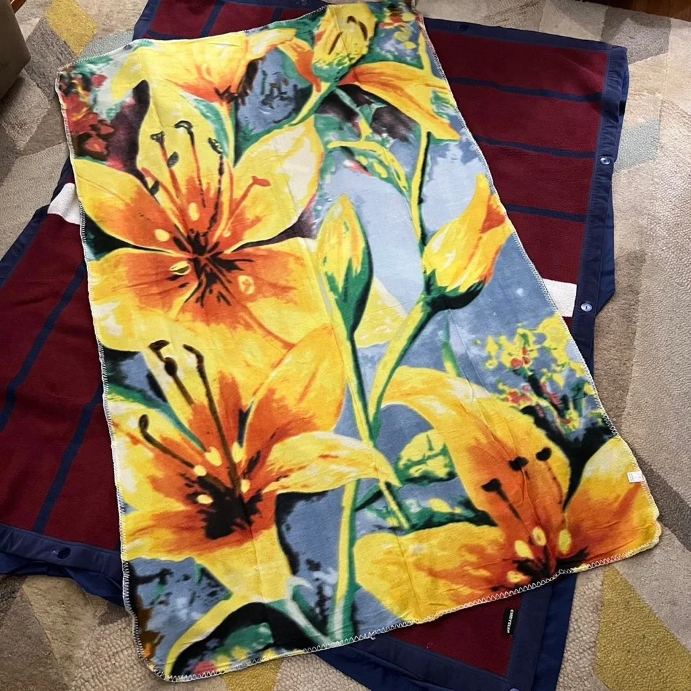 Yellow Lillies fleece soft Blanket Throw Bright Multicolor Floral Design